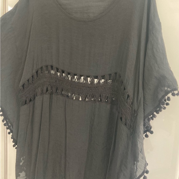 Black crochet pom pom trim coverup - Picture 8 of 10